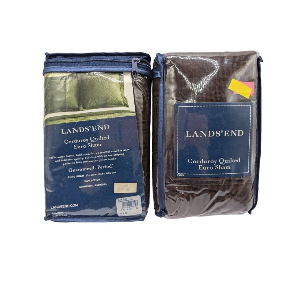 Lands End Brown Corduroy Quilted Euro Sham Set of 2 - 25" x 25" - 100% Cotton - Picture 4 of 6
